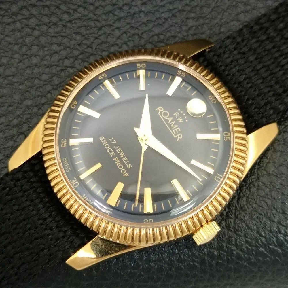 Vintage 1991 Roamer Manual Mens Gold Watch W/Nato Strap & Black accents